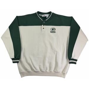 Vintage 90s Green Bay Packers Henley Crewneck Men's Large Football Sweatshirt